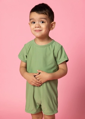 Meadow Green | Mini Shorties Rashguard (Unisex) boys summer swimwear, boys rash guard swim sets