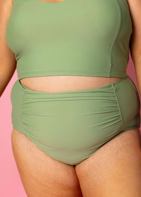 Meadow Green | Ruched Bottoms 2.0 elastic waistband swim bottoms, mix-and-match bikini bottoms