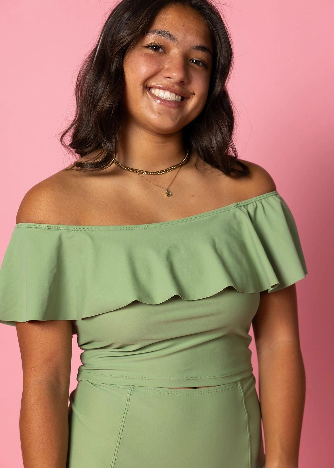 Meadow Green | Ruffled Around Top tankini swim tops, adjustable bikini tops