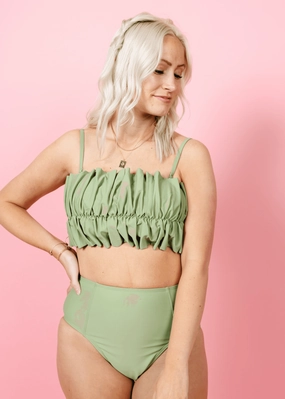 Meadow Green | Up High Bottoms elastic waistband swim bottoms, mix-and-match bikini bottoms