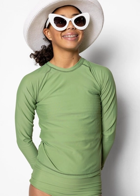 Meadow Green | Youth Rashguard Top (Unisex) girls full coverage swimwear, kids swimwear for pool