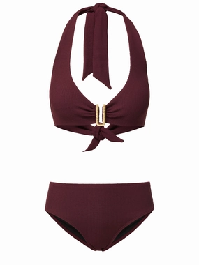 Melissa Top   Classic Midrise Bottom in Auburn Texture bikini bottom with tie sides, swim top for sunbathing