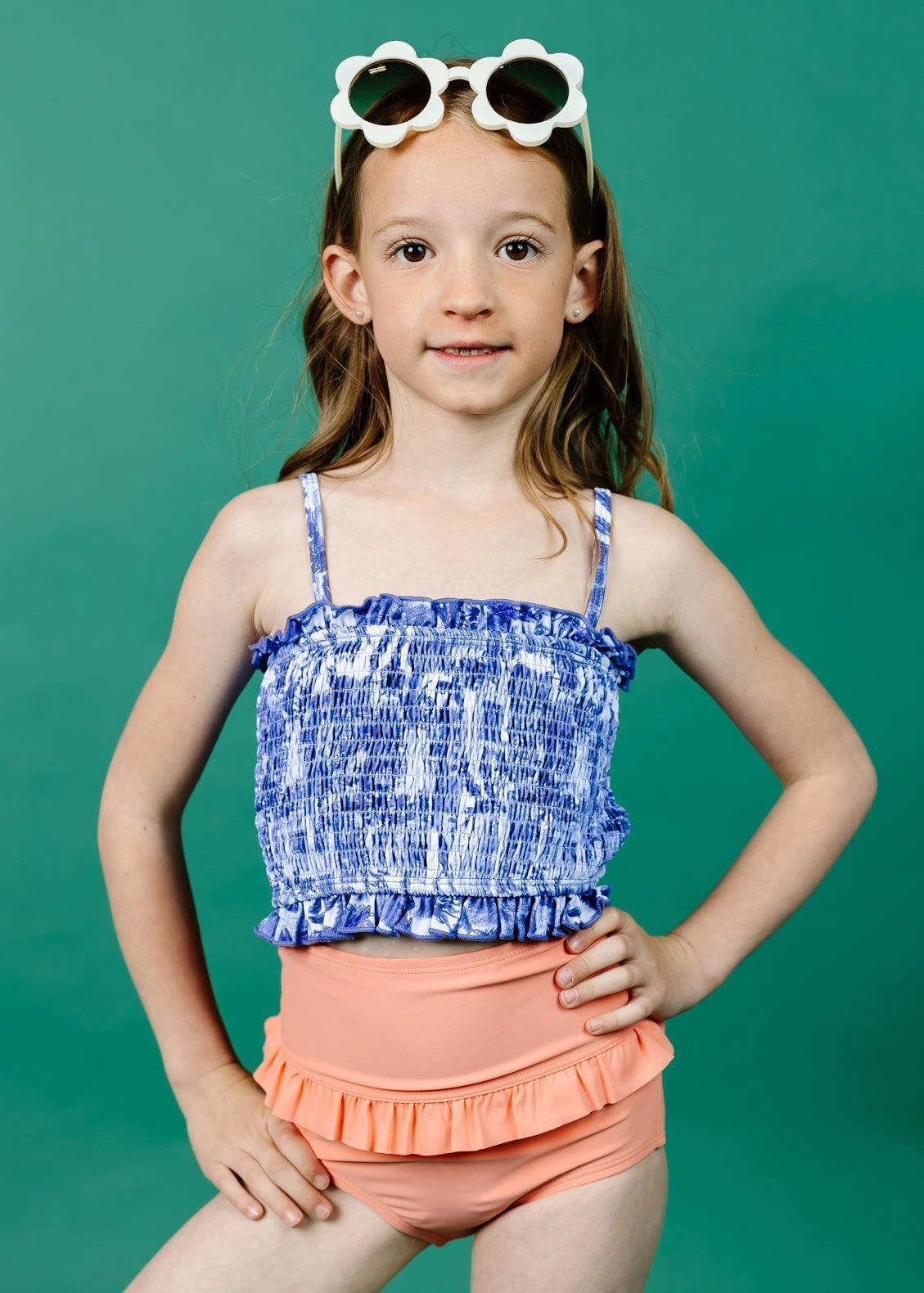 Melon | Mini Mid-Ruffle Bottoms girls full coverage swimwear, kids swimwear for pool