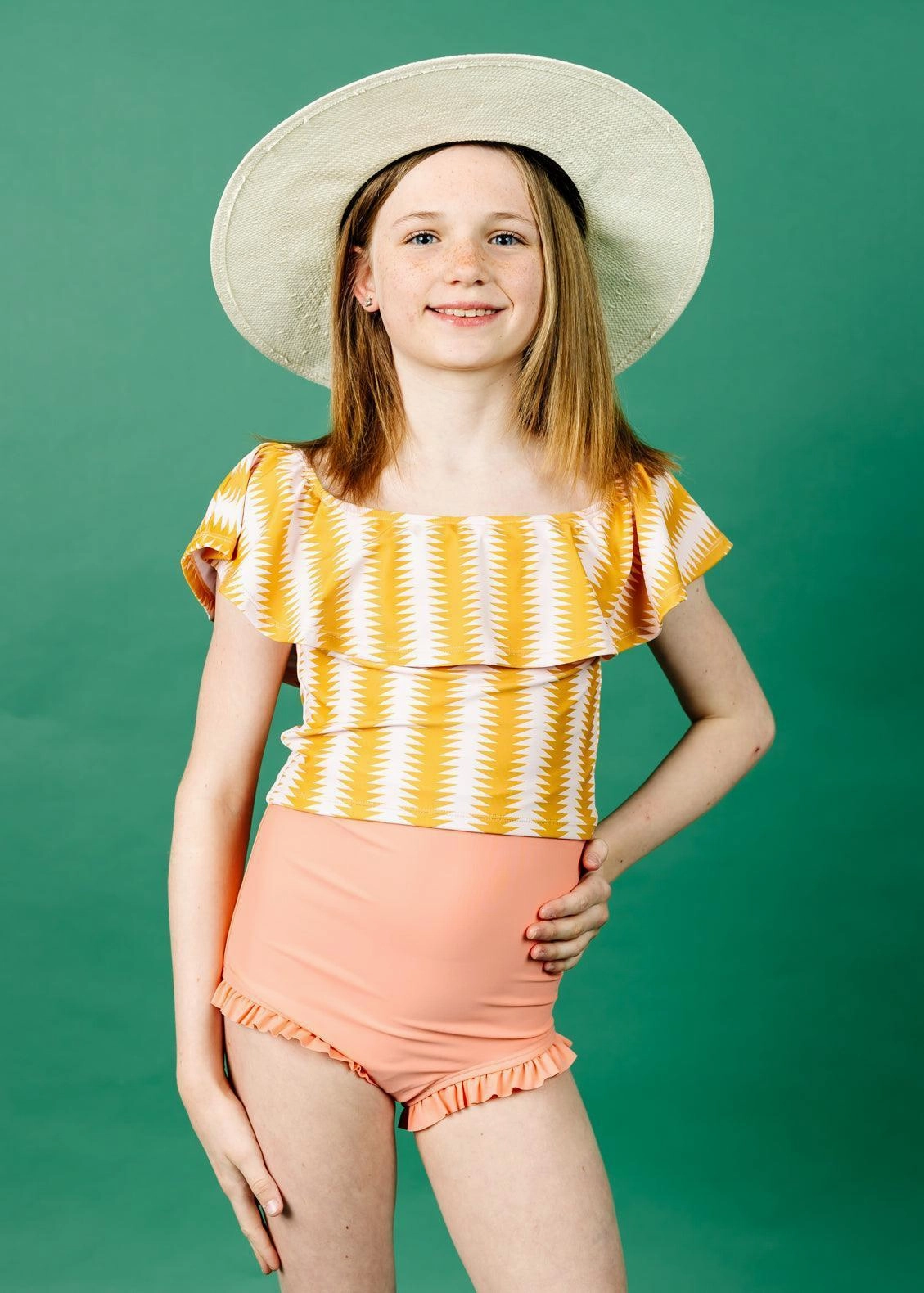 Melon | Youth All Ruffled Up Bottoms girls full coverage swimwear, kids swimwear for pool