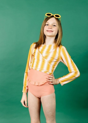 Melon | Youth Mid-Ruffle Bottoms girls full coverage swimwear, kids swimwear for pool