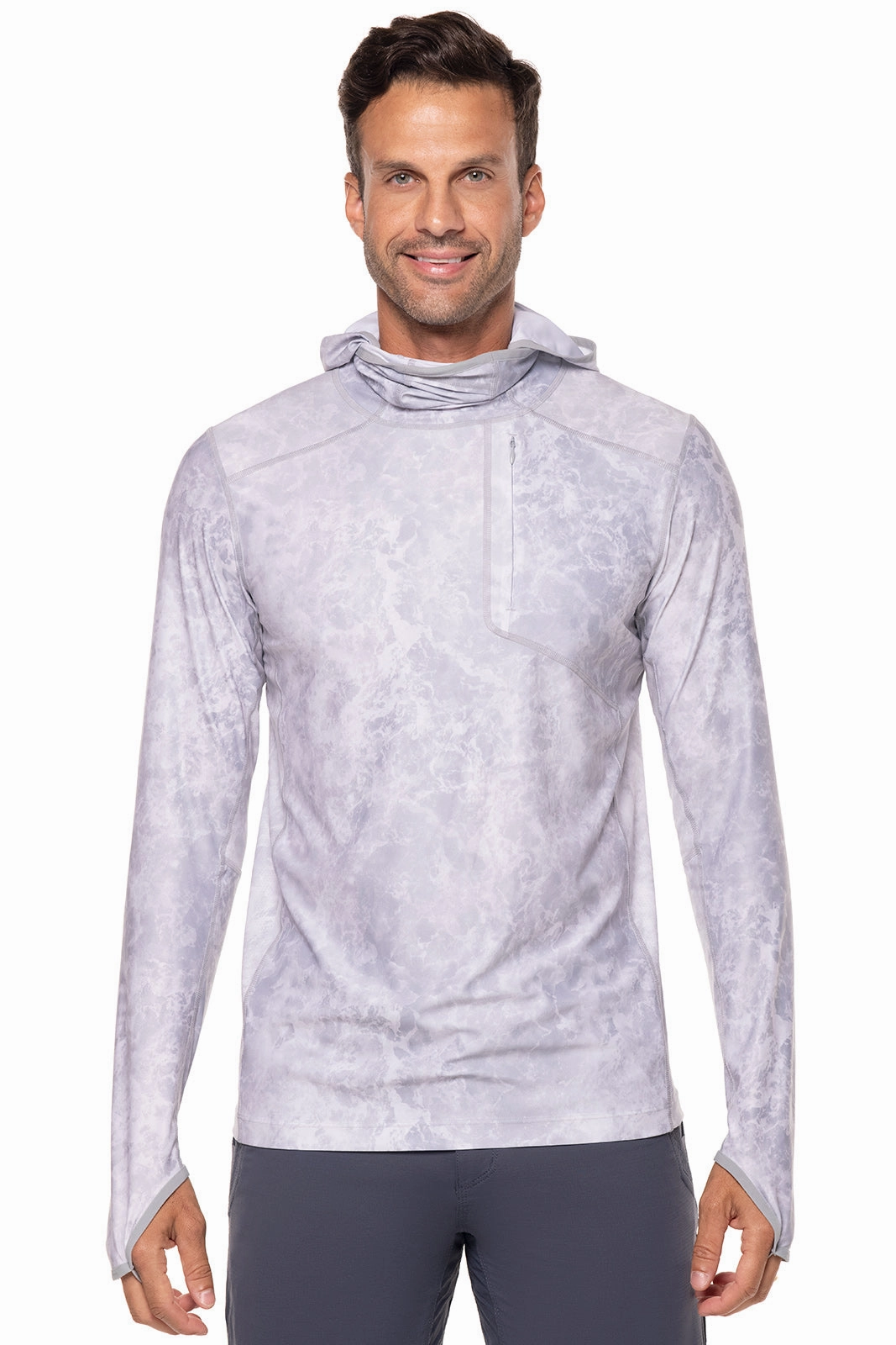 Men's Andros Fishing Hoodie | Grey Water Print men's full coverage swimwear, casual swimwear for men