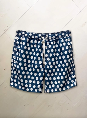 Men's Drawstring Board Short In Vintage Blue mens beach swimwear, quick dry mens swimsuits