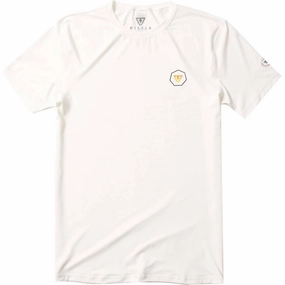 Men's Easy Seas Short Sleeve Rashguard In White mens full coverage swimwear, stylish mens swim trunks