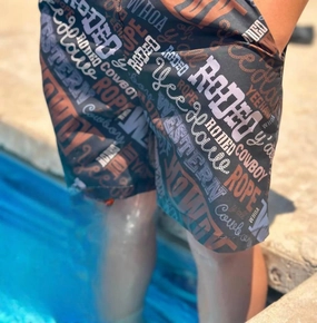 Men's Howdy Partna Swim Trunks / Shorts In Multi mens full coverage swimwear, stylish mens swim trunks