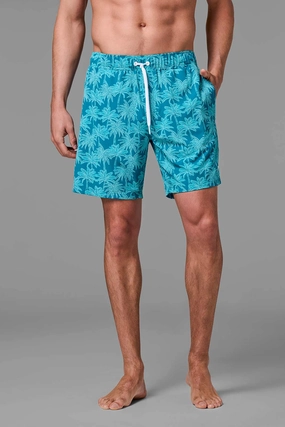 Men's Kahuna Swimming Shorts | Tahitian Teal Swaying Palms men's full coverage swimwear, casual swimwear for men