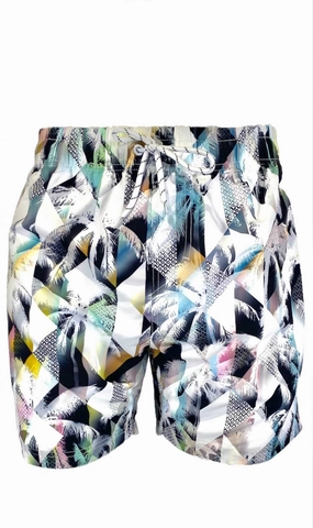 Men's Swim Short In Multi Grid Palms mens beach swimwear, quick dry mens swimsuits