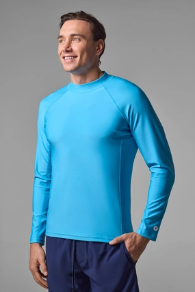 Men's Tulum Long Sleeve Surf Rash Guard | Malibu Blue men's full coverage swimwear, casual swimwear for men