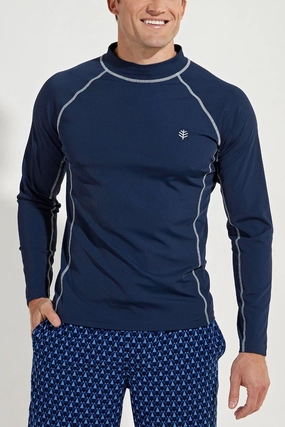 Men's Tulum Long Sleeve Surf Rash Guard | Navy men's full coverage swimwear, casual swimwear for men