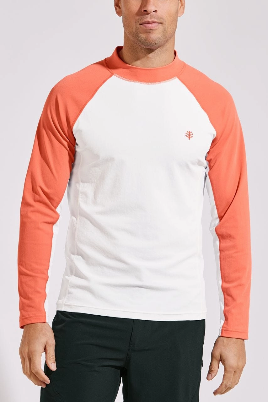 Men's Tulum Long Sleeve Surf Rash Guard | Soft Coral Colorblock men's full coverage swimwear, casual swimwear for men