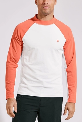 Men's Tulum Long Sleeve Surf Rash Guard | Soft Coral Colorblock men's full coverage swimwear, casual swimwear for men