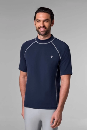 Men's Tulum Short Sleeve Surf Rash Guard | Navy men's full coverage swimwear, casual swimwear for men