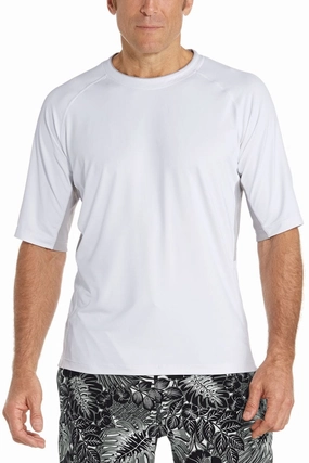 Men's Ultimate Short Sleeve Rash Guard | White men's full coverage swimwear, casual swimwear for men