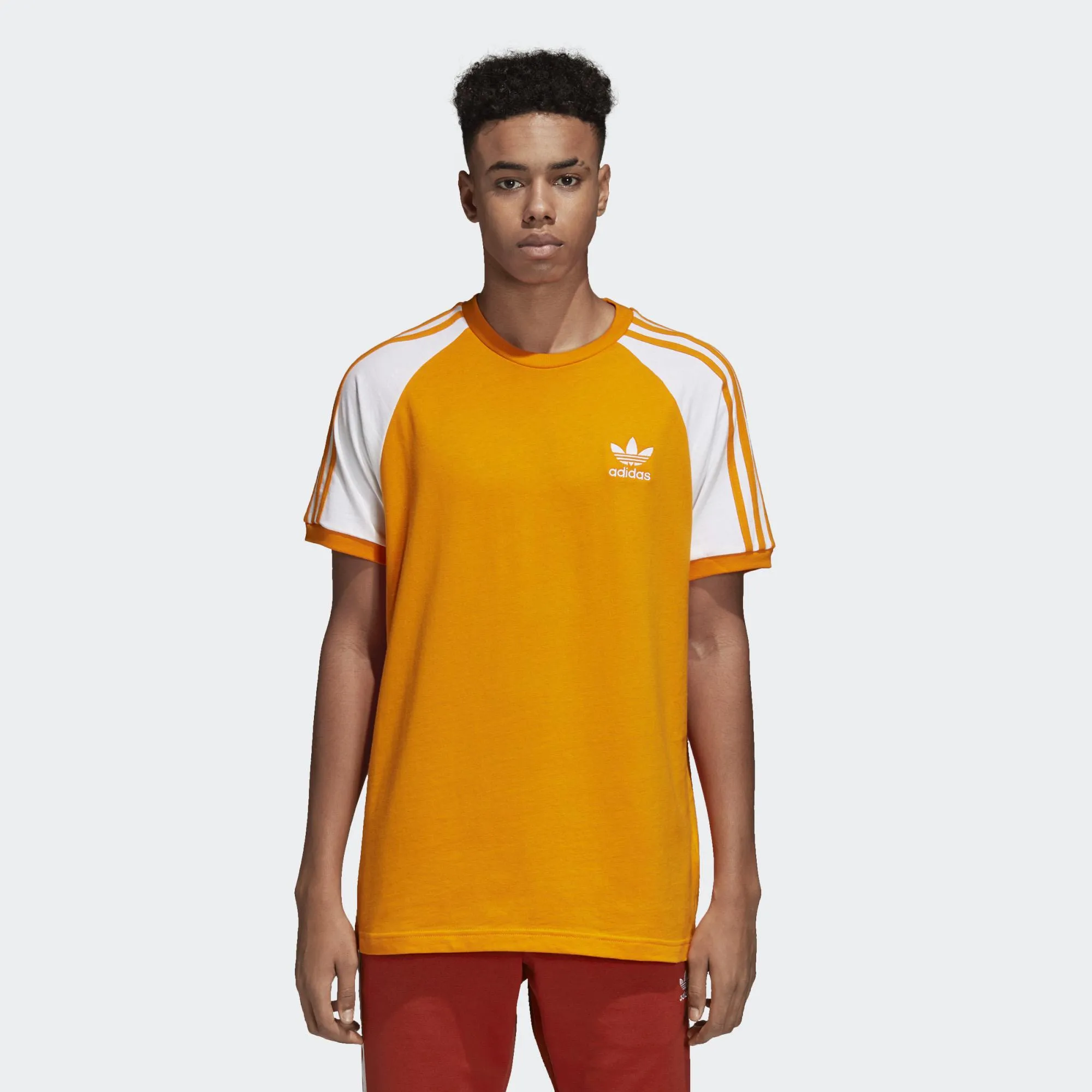 Mens Adidas Originals 3-Stripes Tee Shirt In Bright Orange