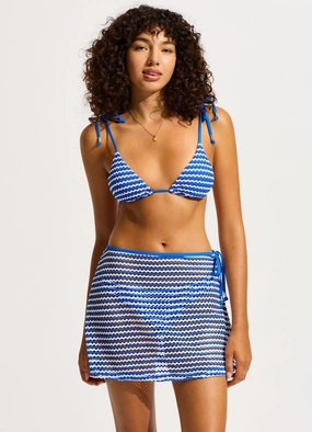 Mesh Effect A-Line Skirt - Azure plus size swimwear women, summer swimwear for ladies