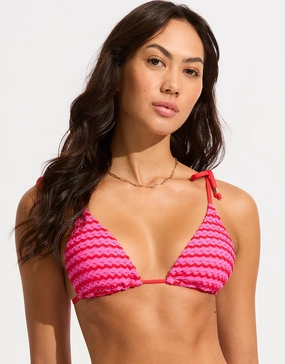 Mesh Effect Slide Tri Bikini Top - Chilli Red full coverage swim tops, cute bikini tops
