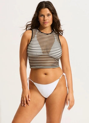 Mesh Effect Tank Top - Black two-piece bikinis for women, trendy bikinis for beachwear