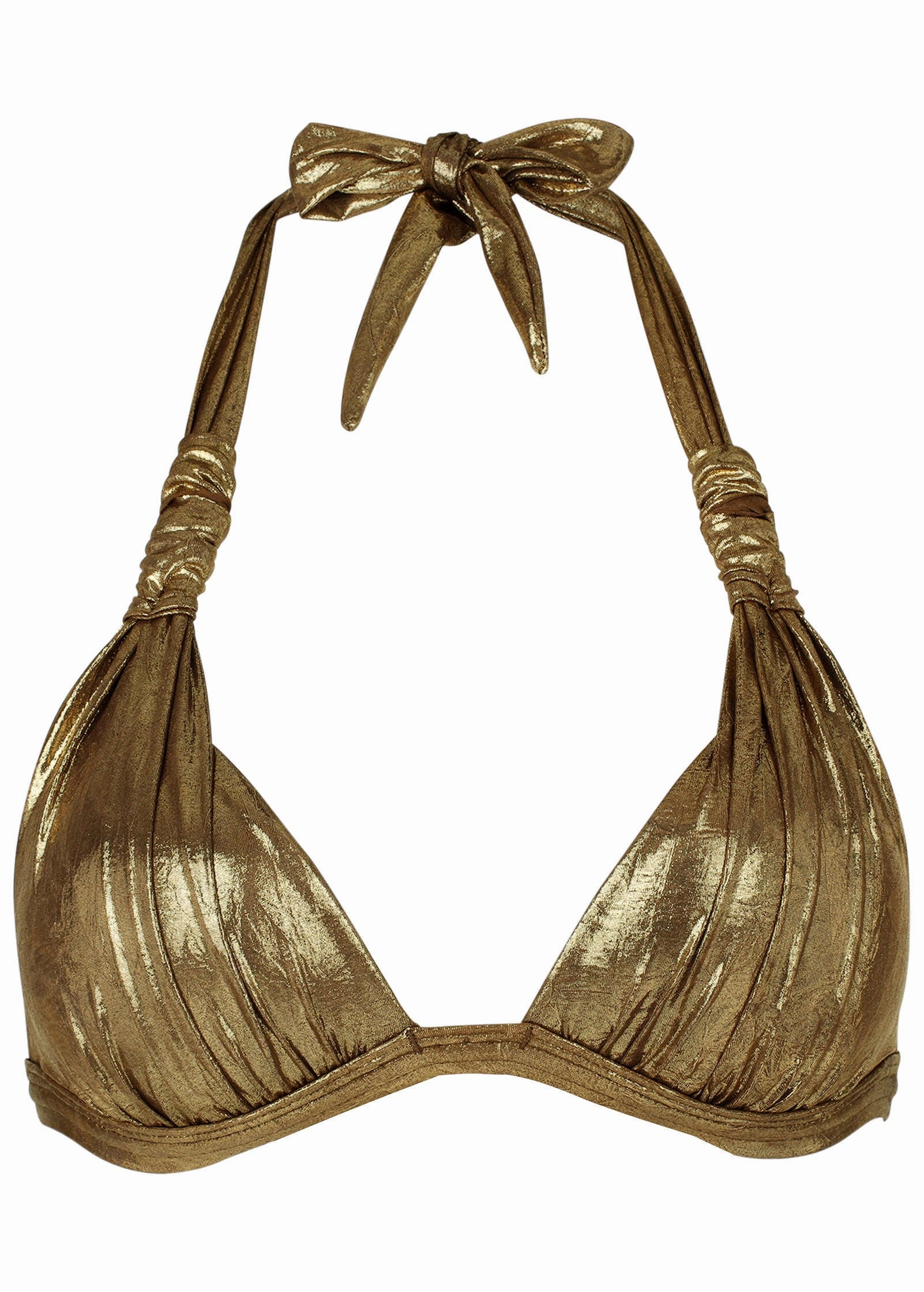 Metallic Goddess Push-Up Halter Top - Mahogany Shine
