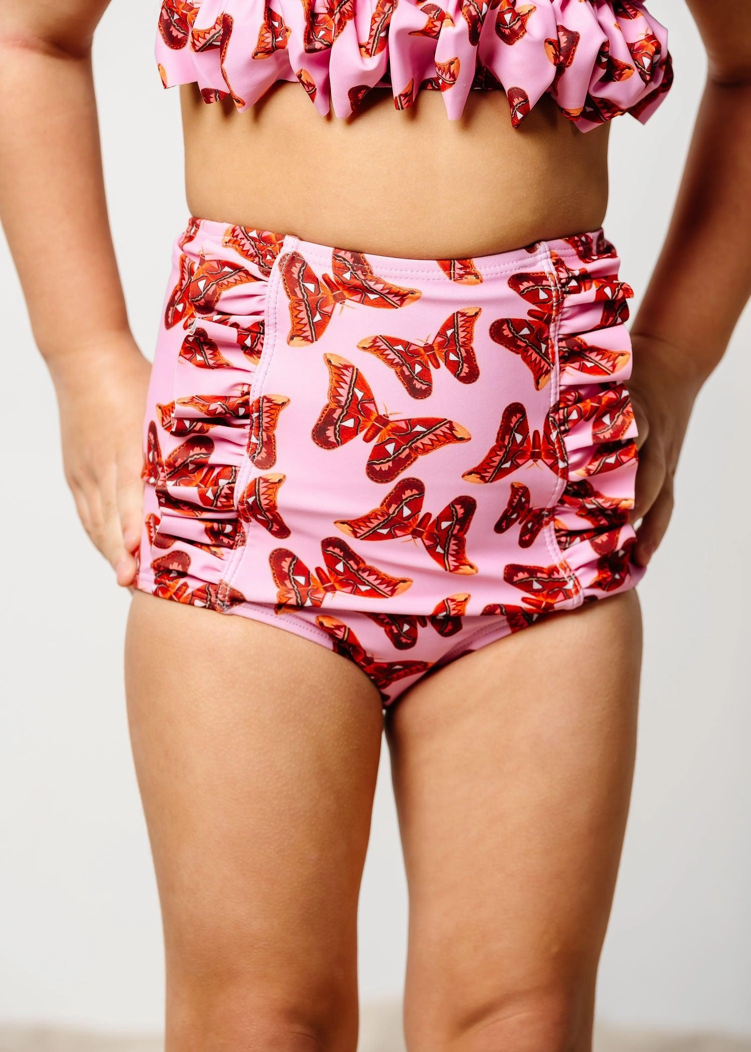 Metamorphosis | Mini Down in Front Ruffle Bottoms girls full coverage swimwear, kids swimwear for pool