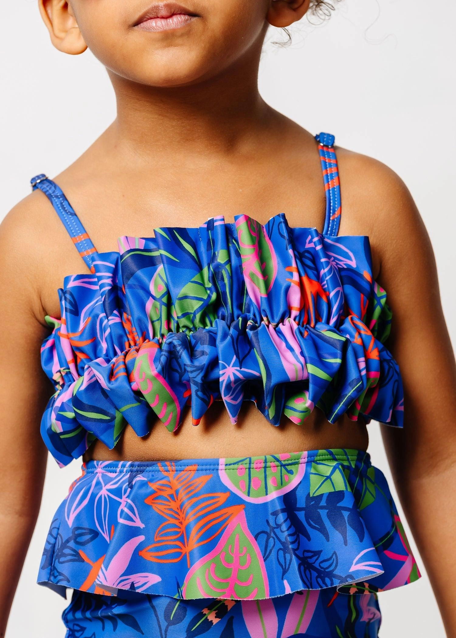 Midnight Jungle | Mini Oversized Ruffle Top cute girls swimsuits, stylish swimwear for girls