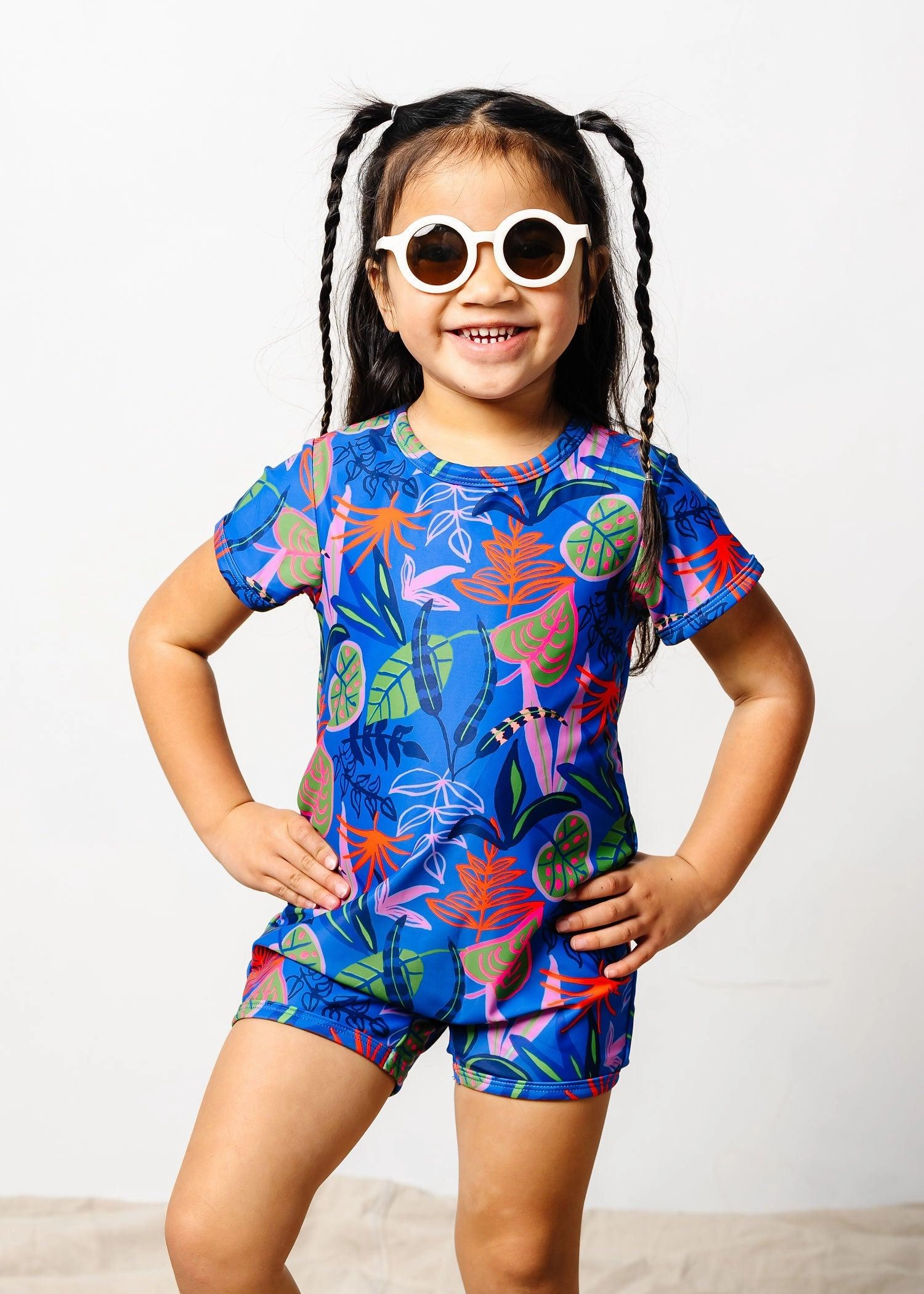 Midnight Jungle | Mini Shorties Rashguard (Unisex) boys summer swimwear, boys rash guard swim sets