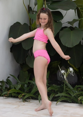 Mini Zuma Girls Bikini Set - Pink Leopard cute swimsuits for teen girls, modest teen swimwear