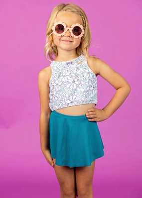 Mint Flowers | Mini Racer Back Top cute girls swimsuits, stylish swimwear for girls
