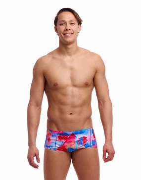 Miss Adventure Sidewinder Swim Trunks - Blue/Red funky trunks swim shorts, mens funky trunks swimwear