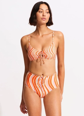 Mod Squad Drawstring Keyhole Bralette - Mandarin two-piece bikinis for women, trendy bikinis for beachwear