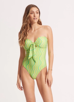 Mod Squad Twist Tie Front One Piece - Lime Burst modern womens swimwear, one piece swimsuits women