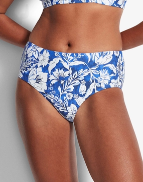 Modern Marina Wide Side Retro Bikini Pant - Blue swim shorts for women, stretch fit swim bottoms