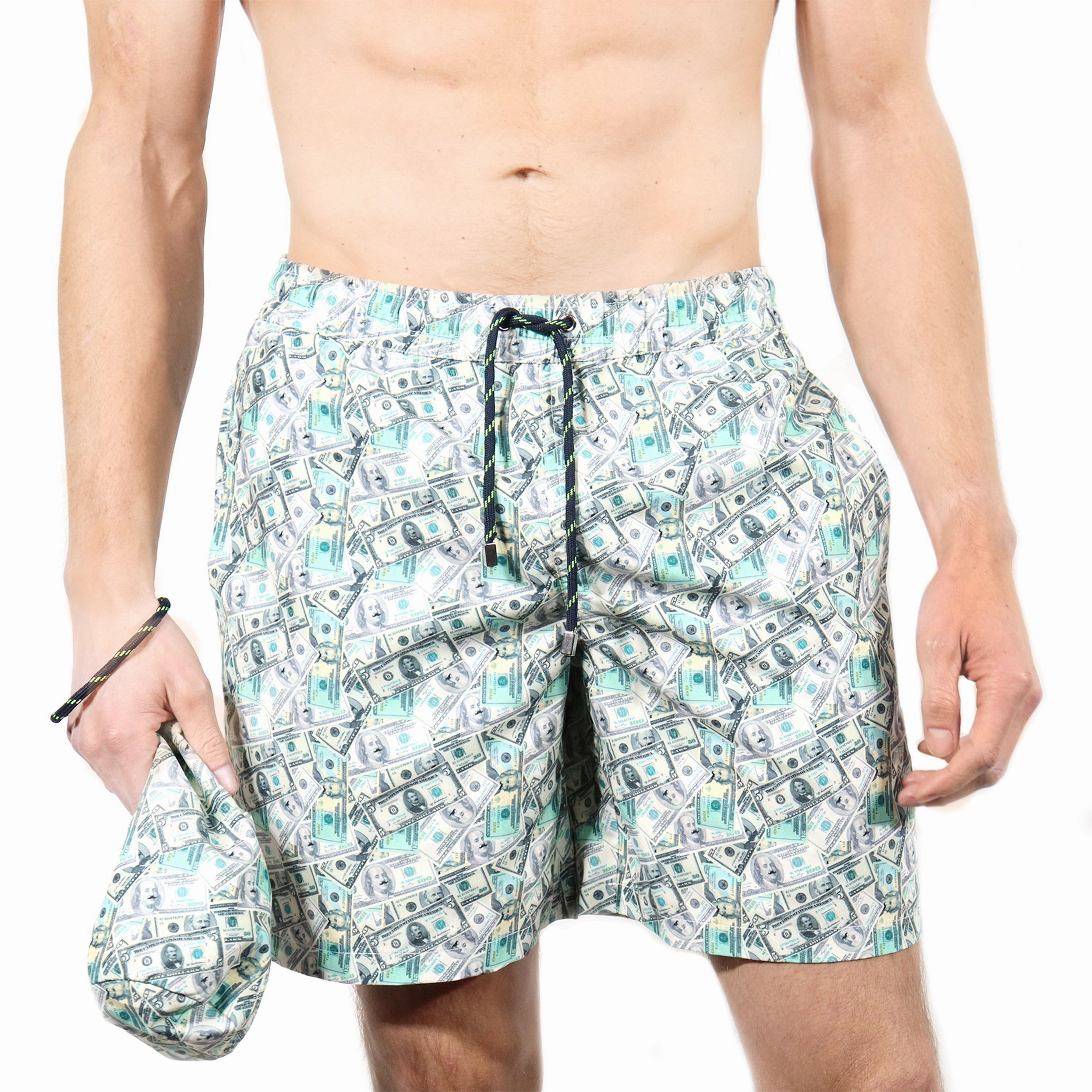Money & Mustaches mens beach swimwear, quick dry mens swimsuits