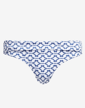 Mykonos Fold Over Bikini Pant - Blue and White swim shorts for women, stretch fit swim bottoms