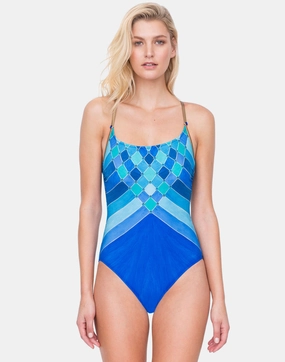 Mystic Gem Round Neck Swimsuit - Multi Blue pool-ready swimwear for women, trendy swimwear collection