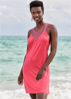 Nailhead Collar Cover-Up - Sunset Pink swimwear for all body types, comfortable womens beachwear