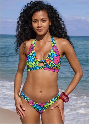 Nassau Halter Top - Flower Garden supportive swim tops, printed bikini tops