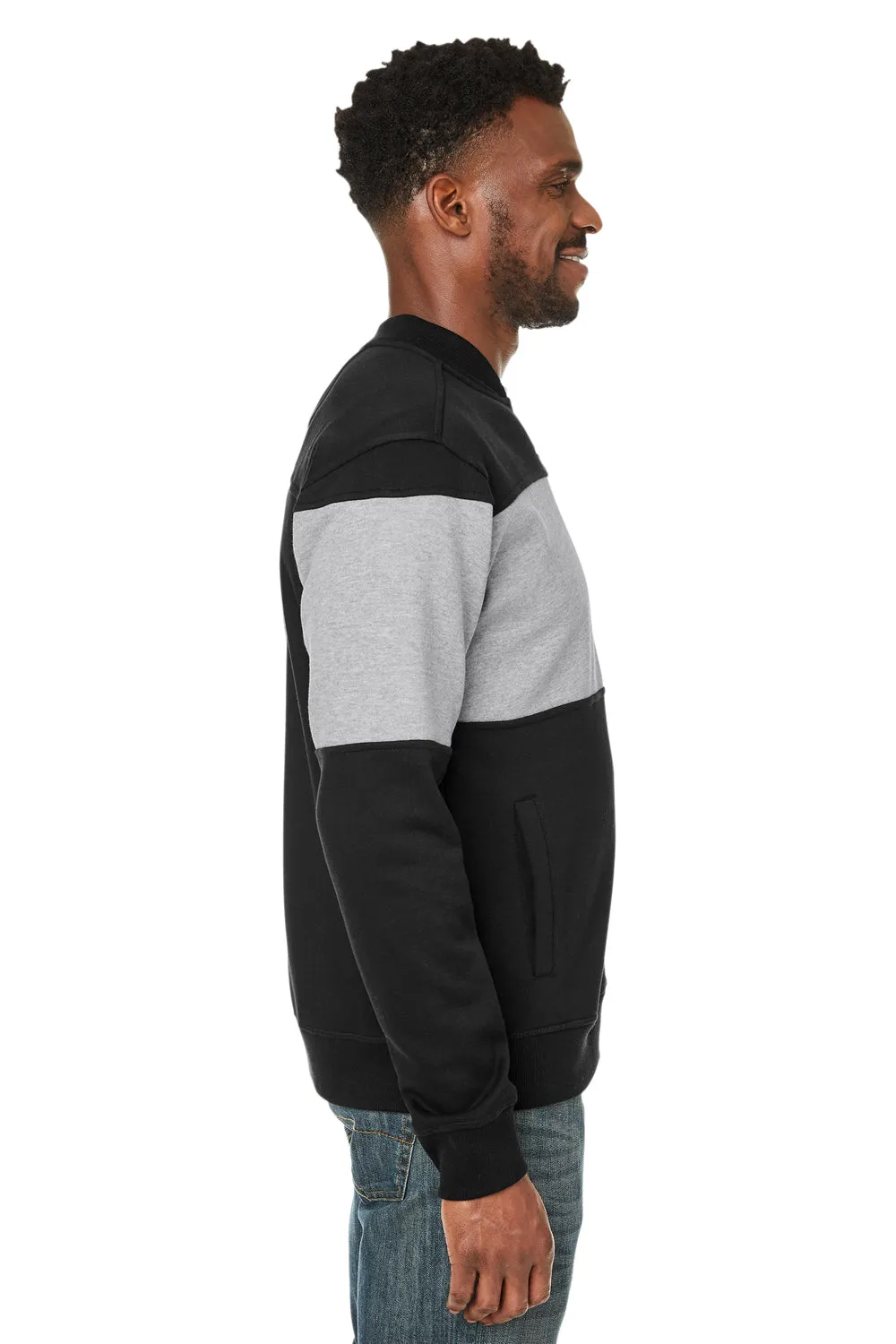 Nautica Mens Anchor Bomber Full Zip Fleece Jacket - Black/Heather Oxford Grey