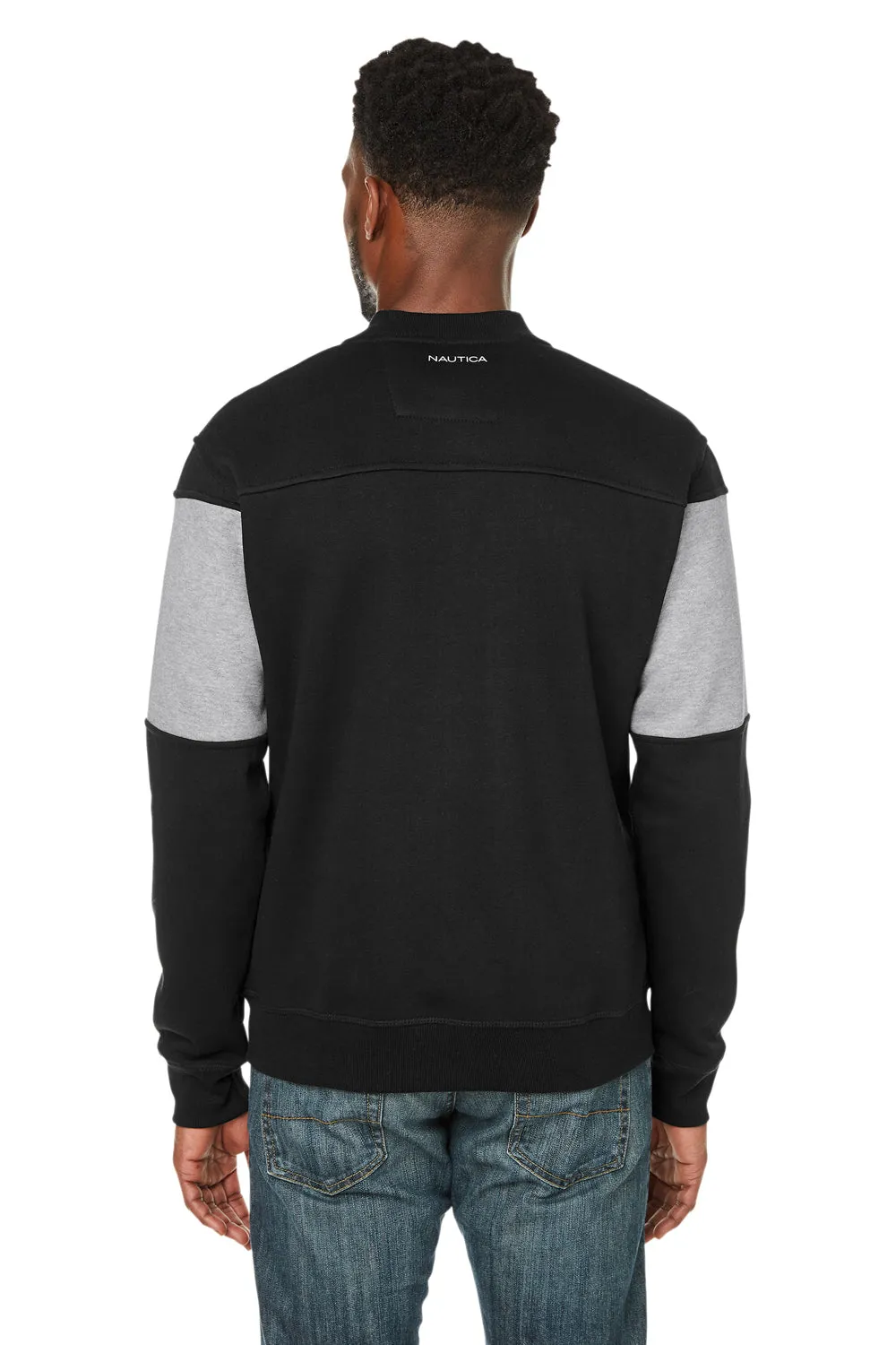 Nautica Mens Anchor Bomber Full Zip Fleece Jacket - Black/Heather Oxford Grey