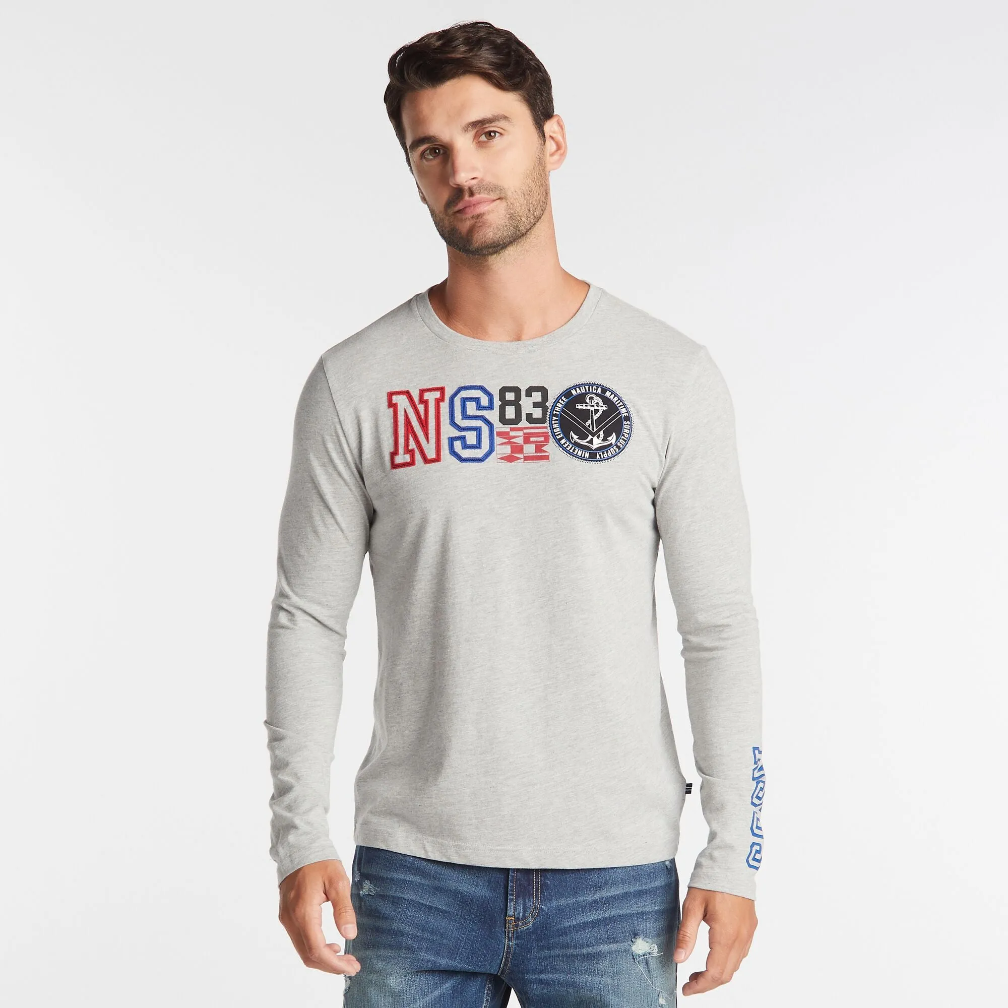 Nautica Men's Big & Tall Long Sleeve Ns-83 T-Shirt Grey Heather Nautica