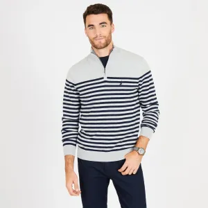 Nautica Men's Big & Tall Mock-Neck Breton Stripe Sweater Grey Heather Nautica