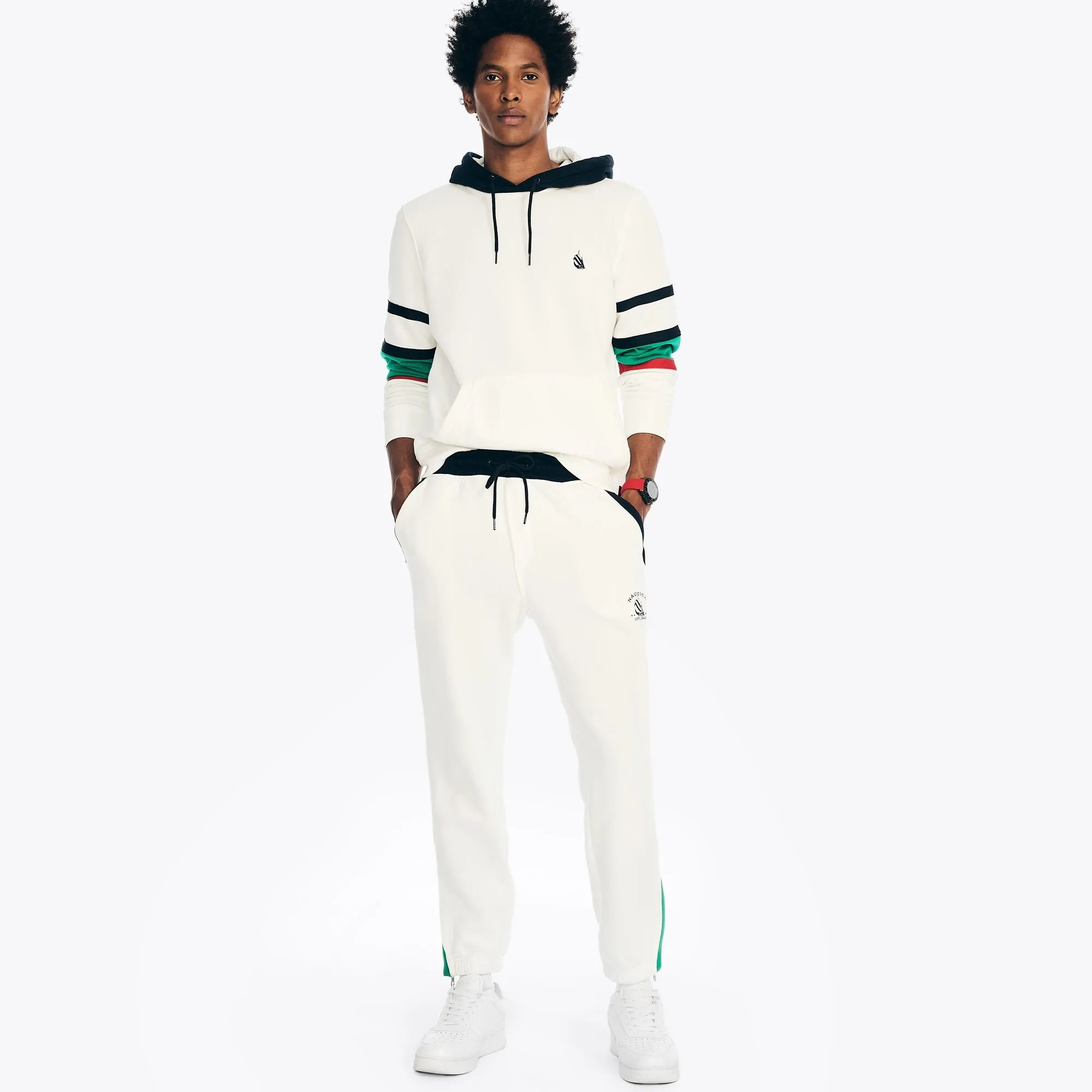 Nautica Men's Colorblock Fleece Jogger Sail White Nautica