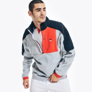 Nautica Men's Competition Sustainably Crafted Mixed Media Half-Zip Jacket Grey Heather Nautica