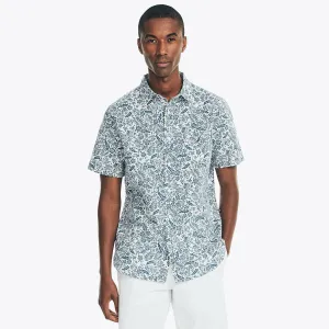 Nautica Men's Floral Print Linen Short-Sleeve Shirt Sail White Nautica