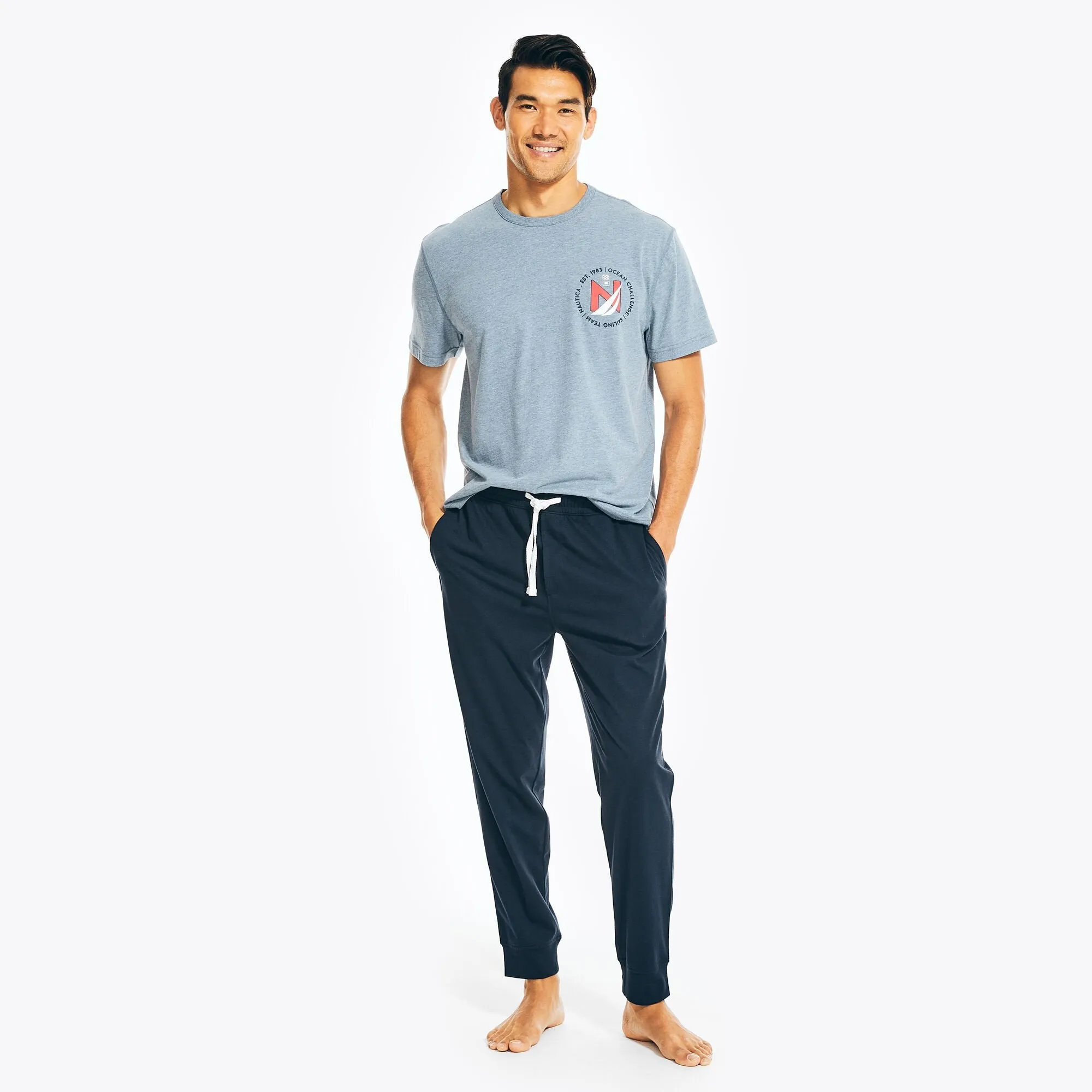 Nautica Men's Logo Graphic T-Shirt Pajama Pant Set Anchor Blue Heather Nautica