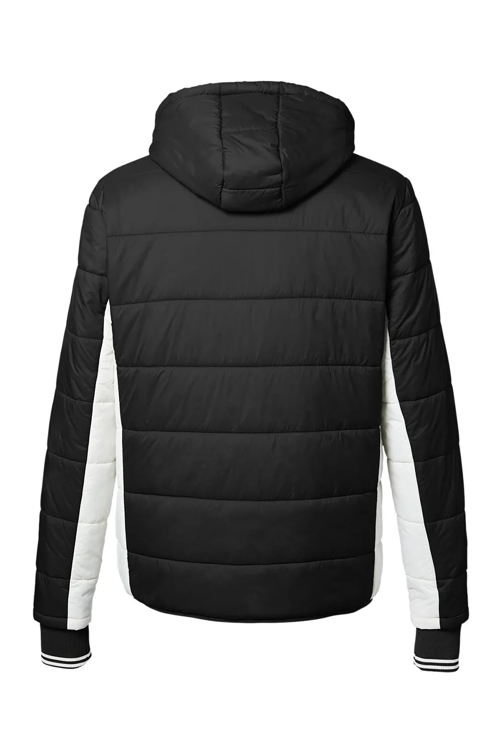 Nautica Mens Nautical Mile Wind Resistant Packable Full Zip Hooded Puffer Jacket - Black/Antique White