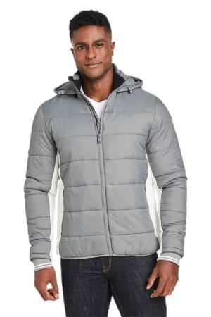 Nautica Mens Nautical Mile Wind Resistant Packable Full Zip Hooded Puffer Jacket - Graphite Grey/Antique White